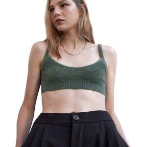 Zara Green Knit Crop Top Tank Wool Blend